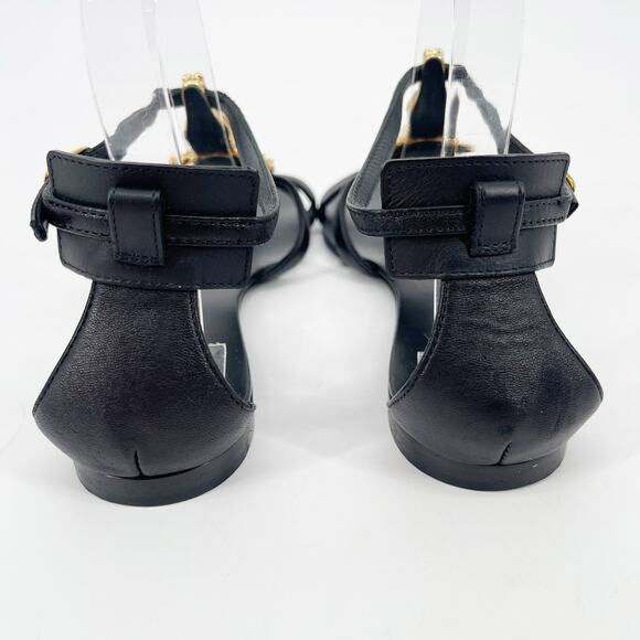 Giuseppe Zanotti Black Leather Gold Crocodile Embellished Flat Sandals IT 37.5 - Picture 9 of 13